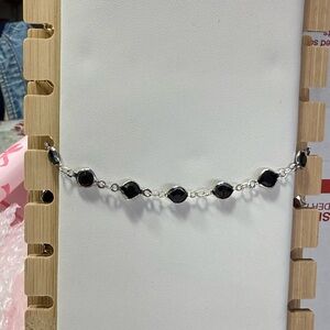 Hand Crafted Silver Link Bracelet with Black Stones